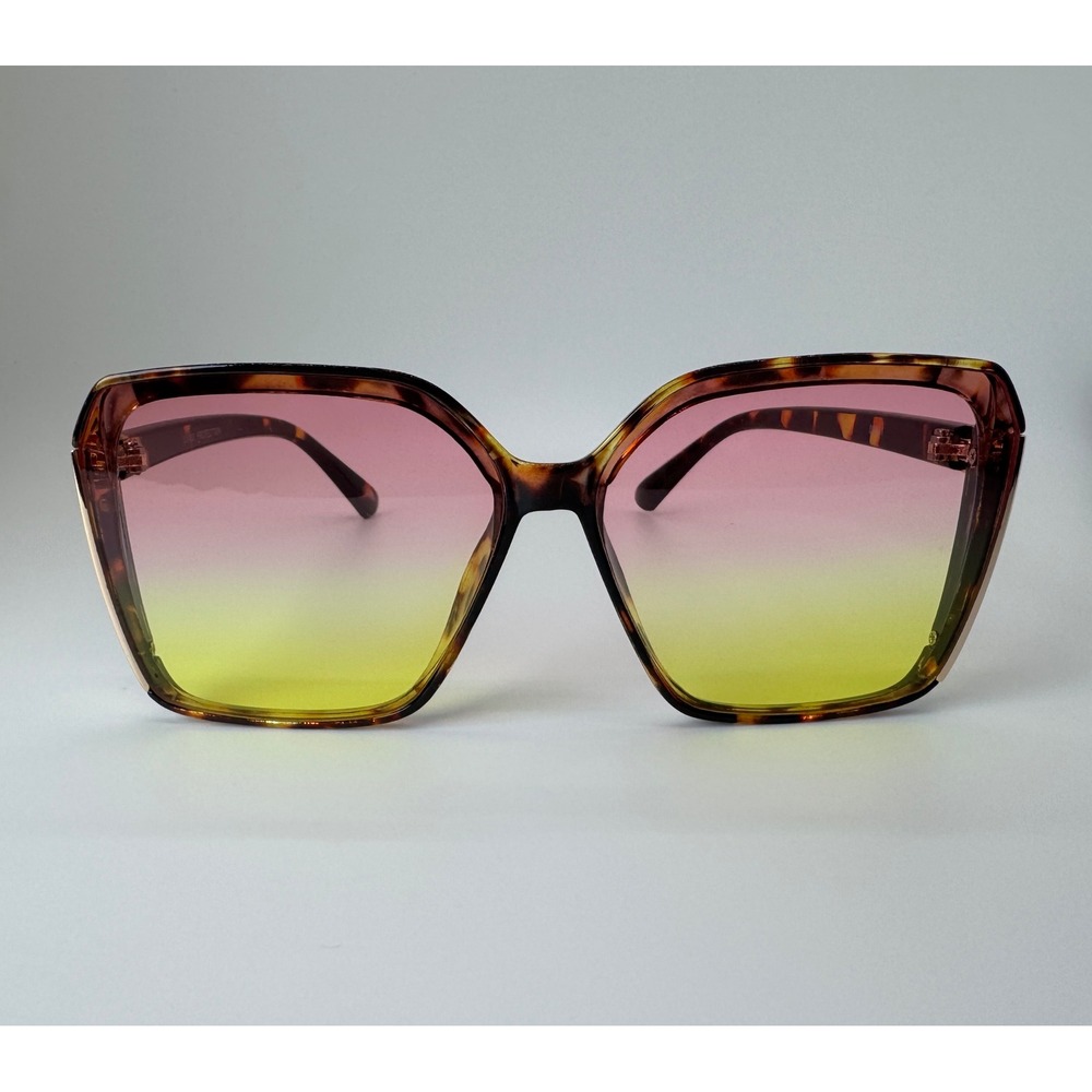 Vintage Style Oversized Square Tortoise Sunglasses Pink Yellow Gradient UV400 - Picture 2 of 4